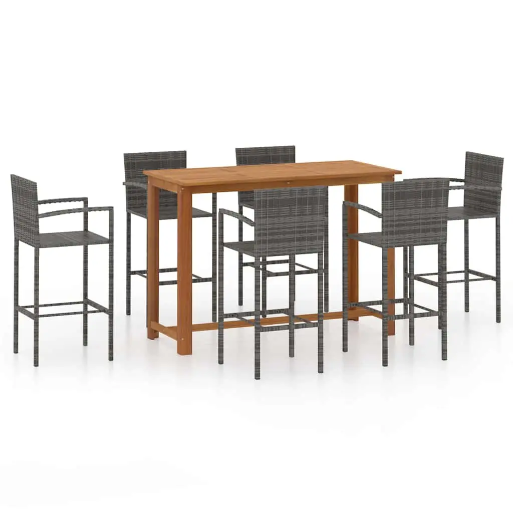 7 Piece Outdoor Garden Bar Set Grey Patio Furniture Dining Stools Table