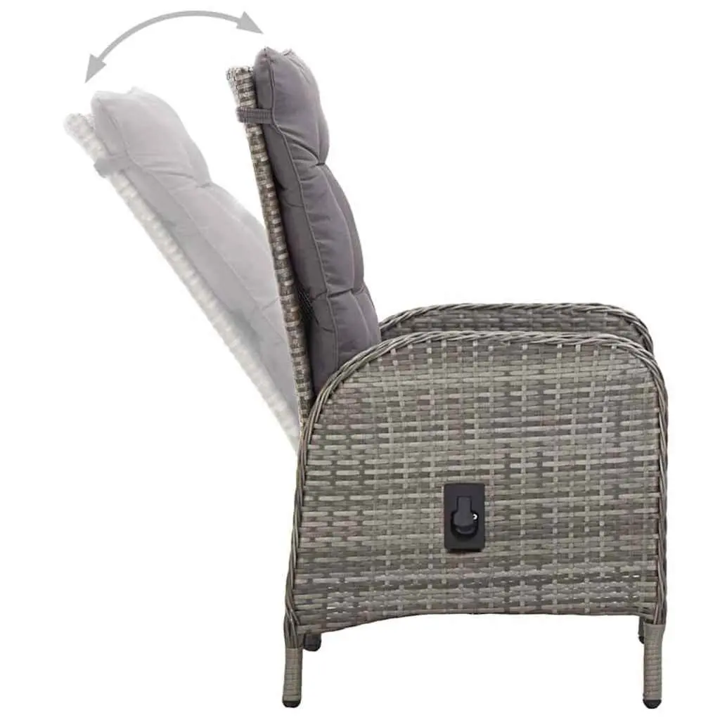 5 Piece Outdoor Dining Set Acacia Wood Table Steel Frame Grey Weather Resistant Rattan Chairs