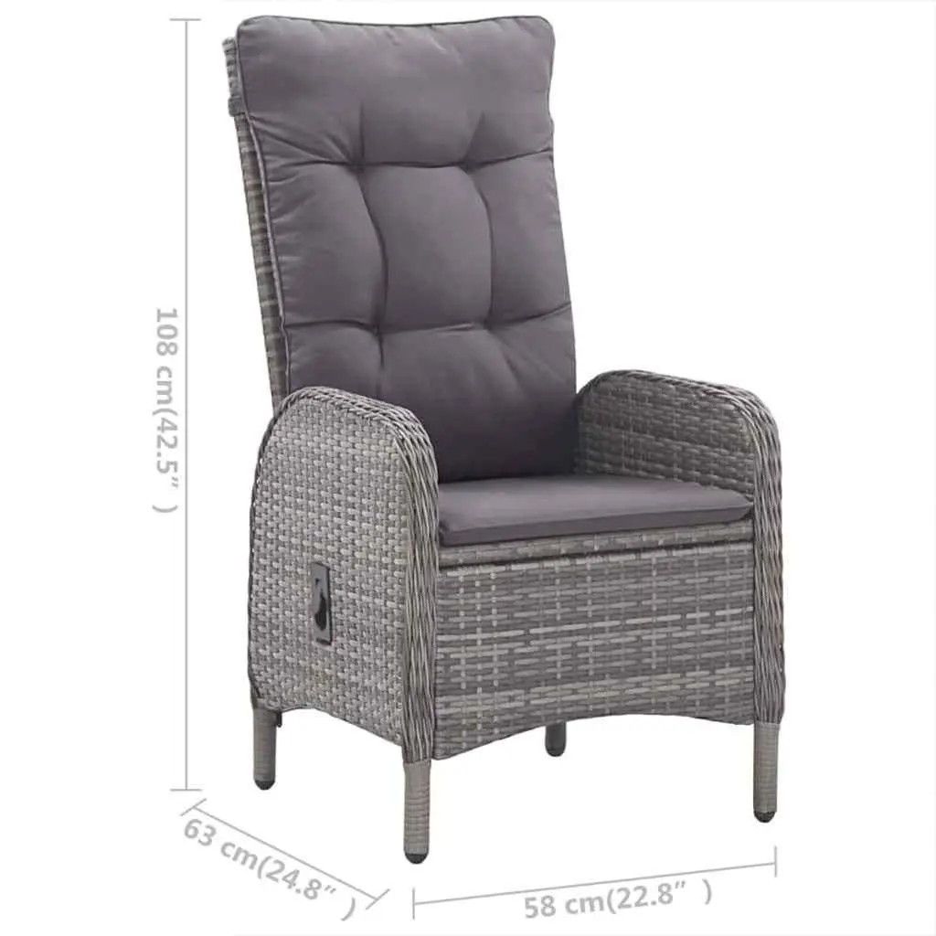 5 Piece Outdoor Dining Set Acacia Wood Table Steel Frame Grey Weather Resistant Rattan Chairs