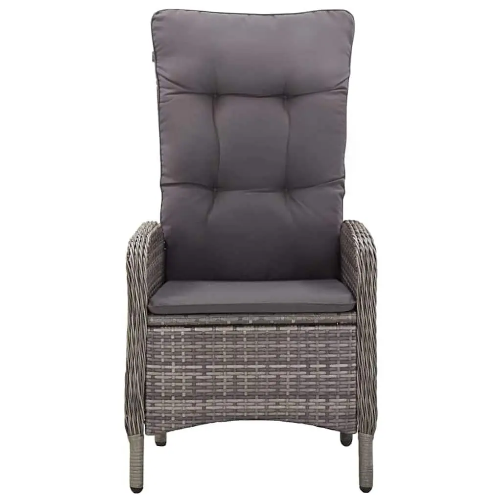 5 Piece Outdoor Dining Set Acacia Wood Table Steel Frame Grey Weather Resistant Rattan Chairs
