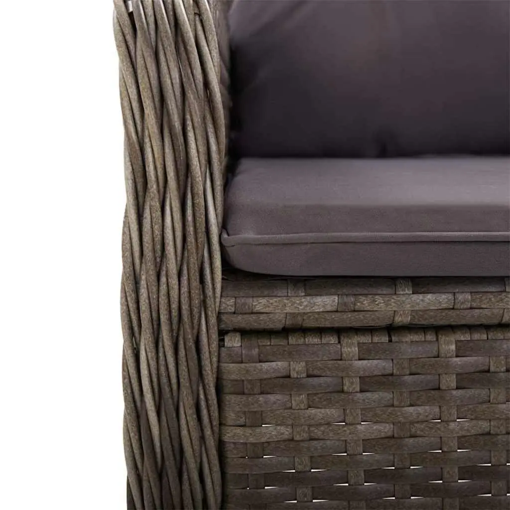 5 Piece Outdoor Dining Set Acacia Wood Table Steel Frame Grey Weather Resistant Rattan Chairs