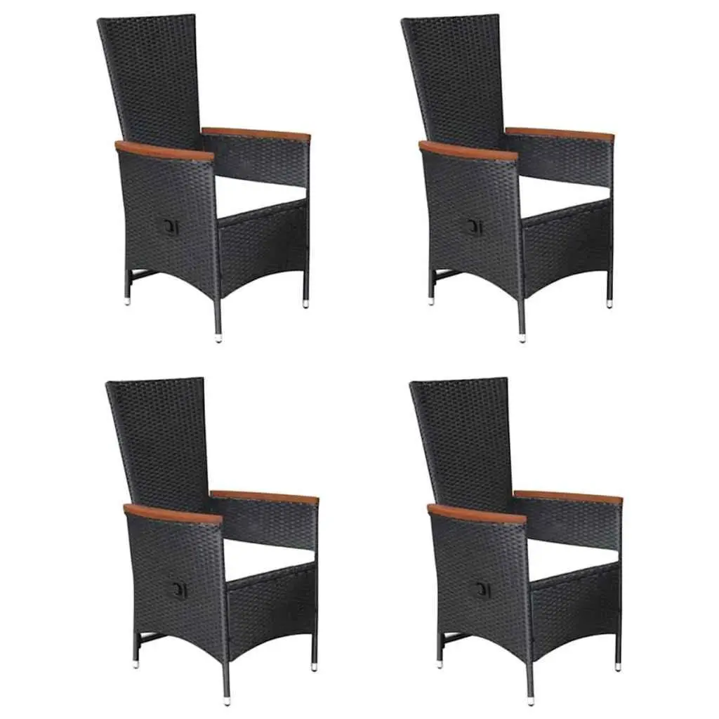 5 Piece Garden Dining Set Solid Acacia Wood Table Powder-Coated Steel Frame Weather-Resistant PE Rattan Black