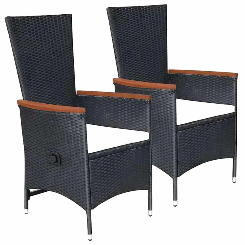 5 Piece Garden Dining Set Solid Acacia Wood Table Powder-coated Steel Frame Weather-resistant PE Rattan Reclining Chairs Black