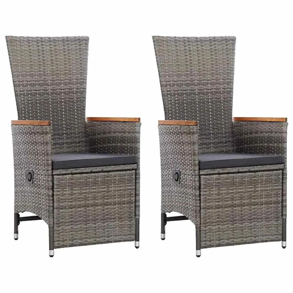 5 Piece Outdoor Dining Set Acacia Wood Table Grey Rattan Chairs Powder Coated Steel Frame