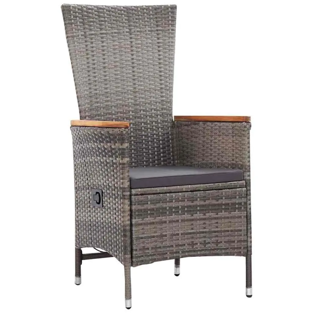 5 Piece Outdoor Dining Set Acacia Wood Table Grey Rattan Chairs Powder Coated Steel Frame