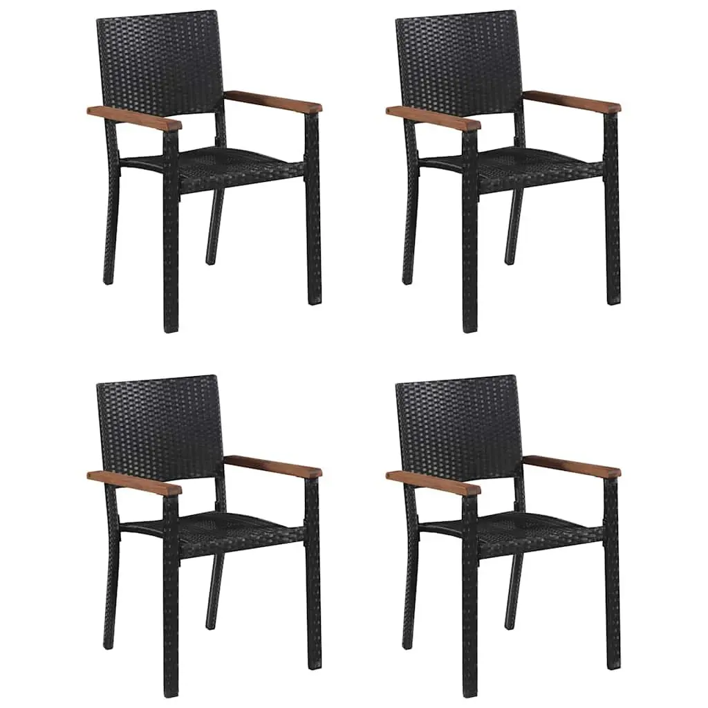 5 Piece Outdoor Dining Set Solid Acacia Wood Table Powder-coated Steel Frame Chairs Black