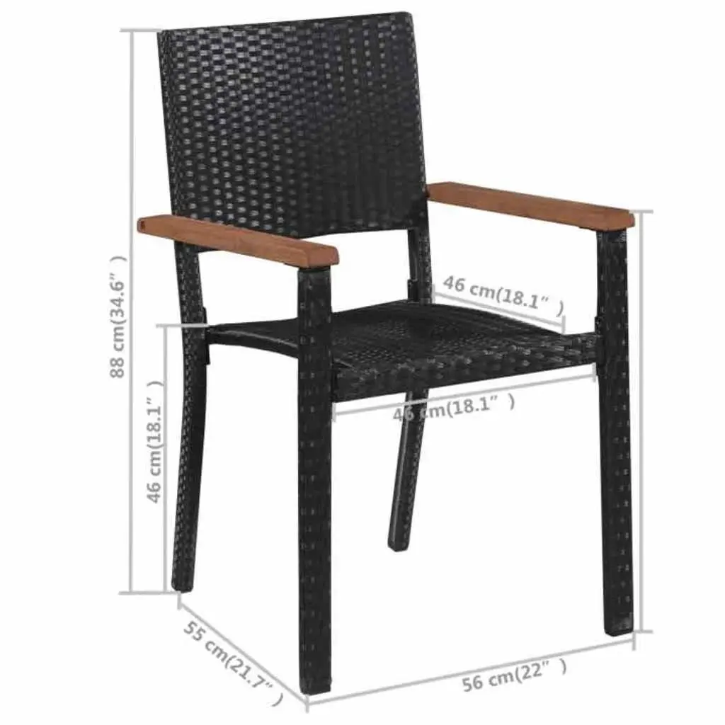5 Piece Outdoor Dining Set Solid Acacia Wood Table Powder-coated Steel Frame Chairs Black
