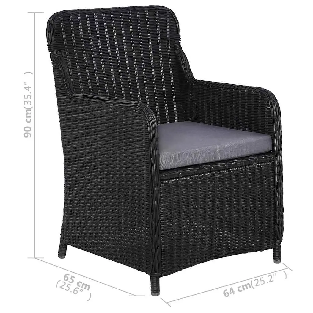 Garden Dining Set Acacia Wood Table Powder-Coated Steel Chairs 5 Piece Black Outdoor Furniture
