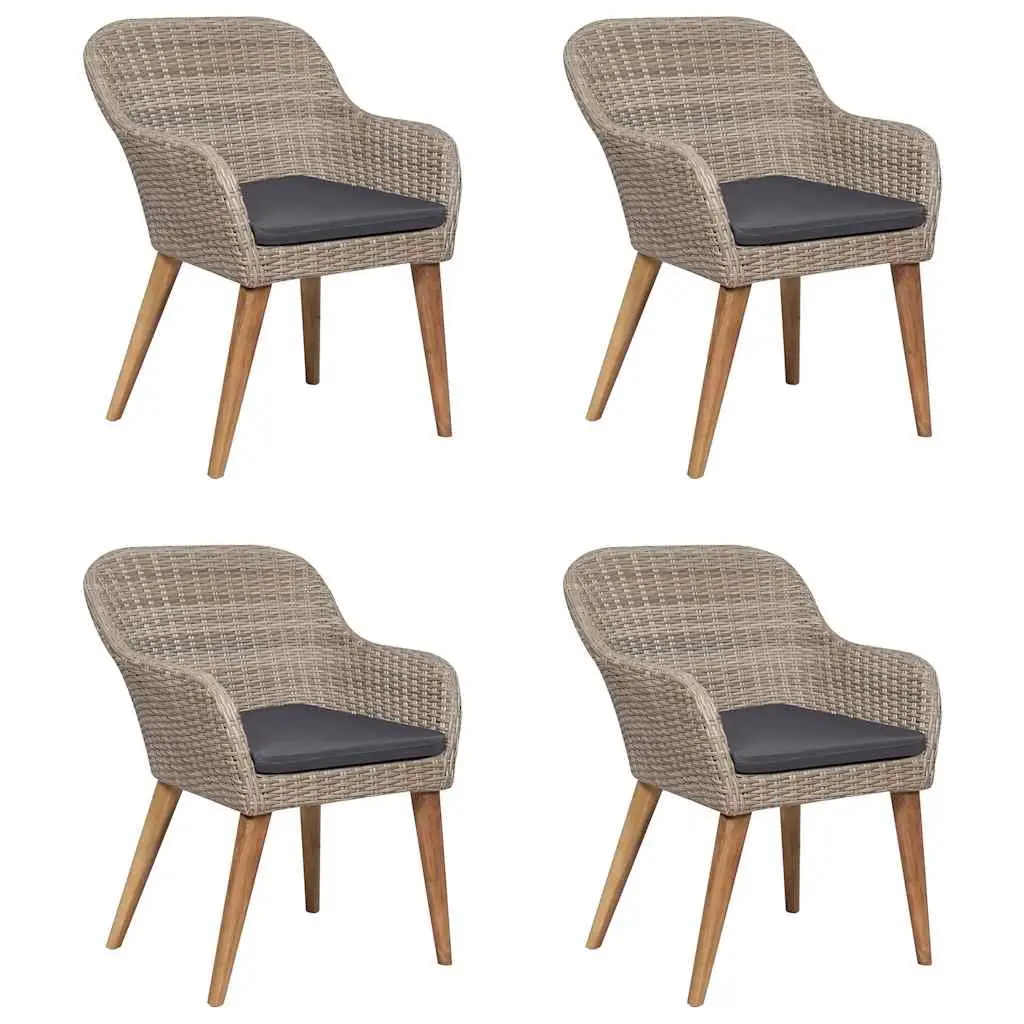 5 Piece Outdoor Dining Set Acacia Wood Table Steel Frame Chairs PE Rattan Brown