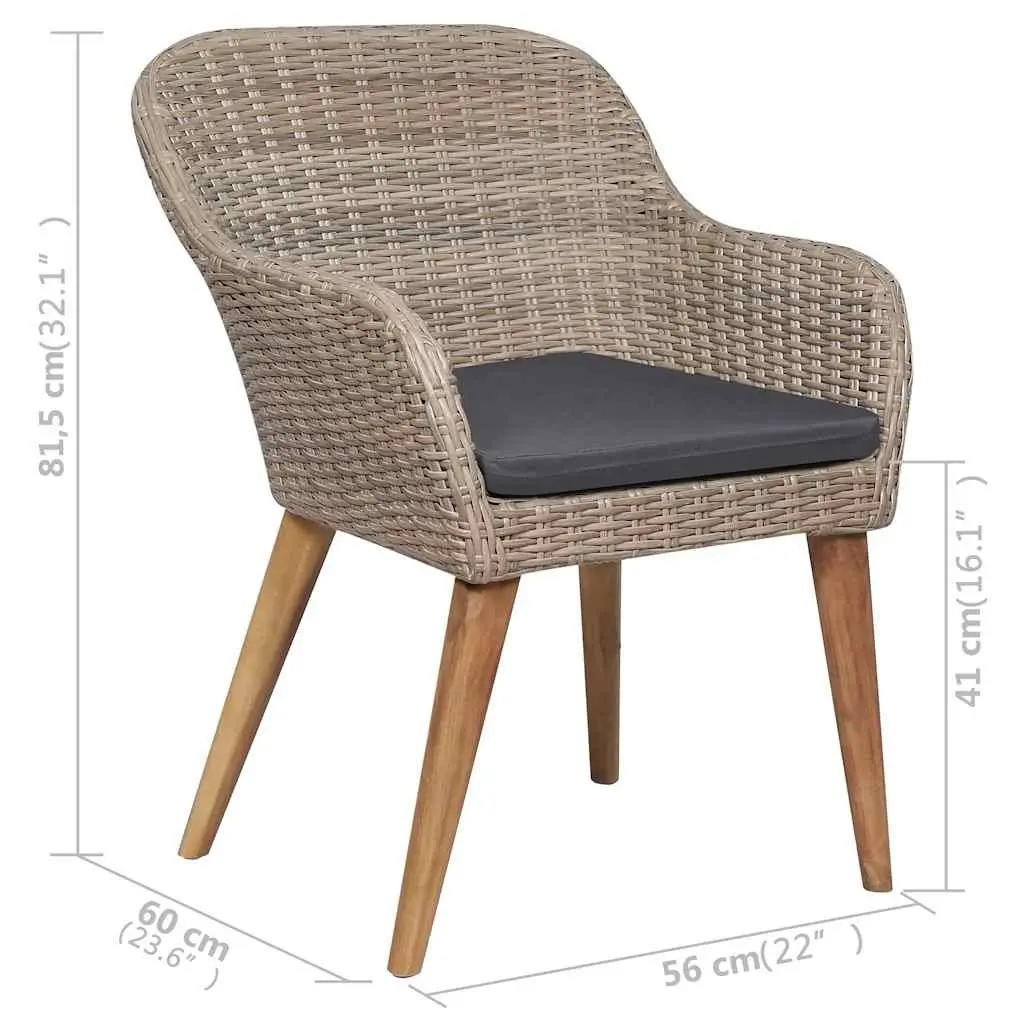 5 Piece Outdoor Dining Set Acacia Wood Table Steel Frame Chairs PE Rattan Brown