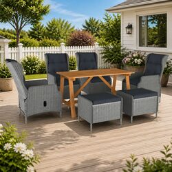 7 Piece Garden Dining Set Outdoor Table Chairs Stools Grey