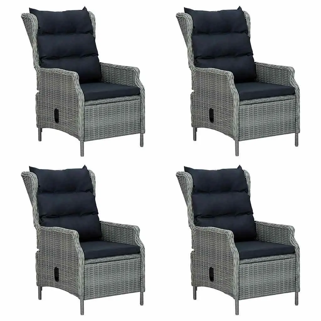 7 Piece Garden Dining Set Acacia Wood Table Steel Rattan Chairs Stools Grey