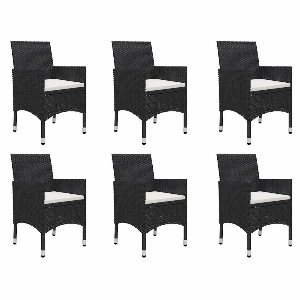 7 Piece Garden Dining Set Solid Acacia Wood Table Powder-coated Steel Frame Black PE Rattan Outdoor Chairs