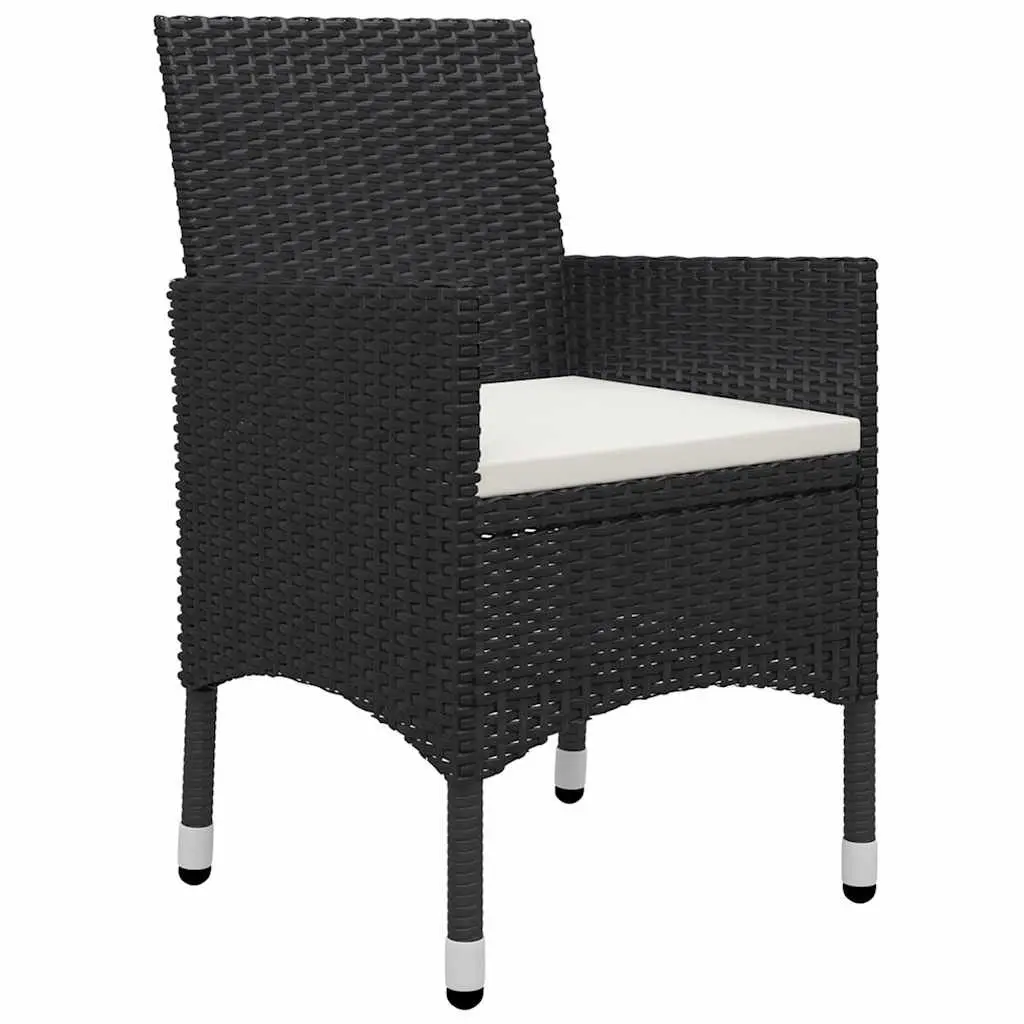 7 Piece Garden Dining Set Solid Acacia Wood Table Powder-coated Steel Frame Black PE Rattan Outdoor Chairs