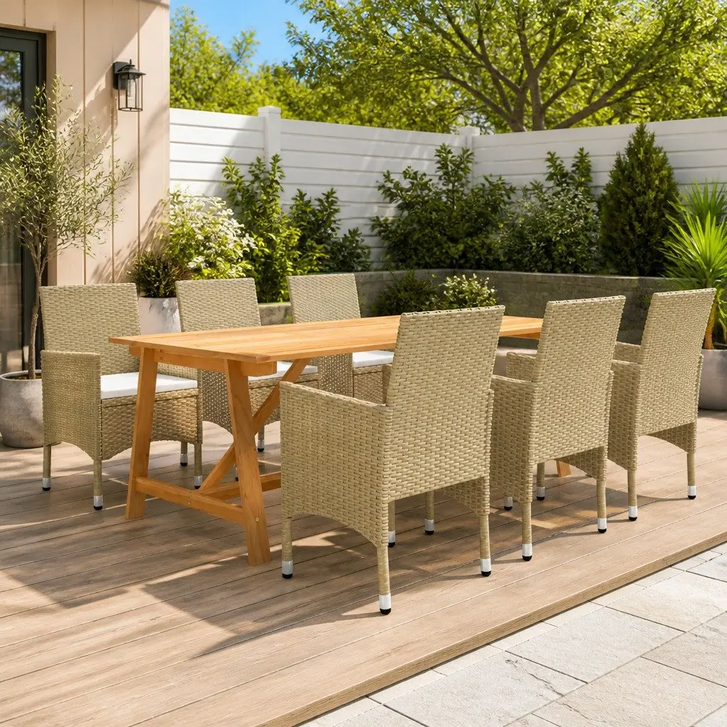7 Piece Garden Dining Set Beige Outdoor Furniture Table Chairs Patio