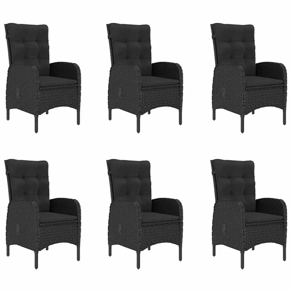 Garden Dining Set Acacia Wood Table PE Rattan Chairs 7 Piece Black