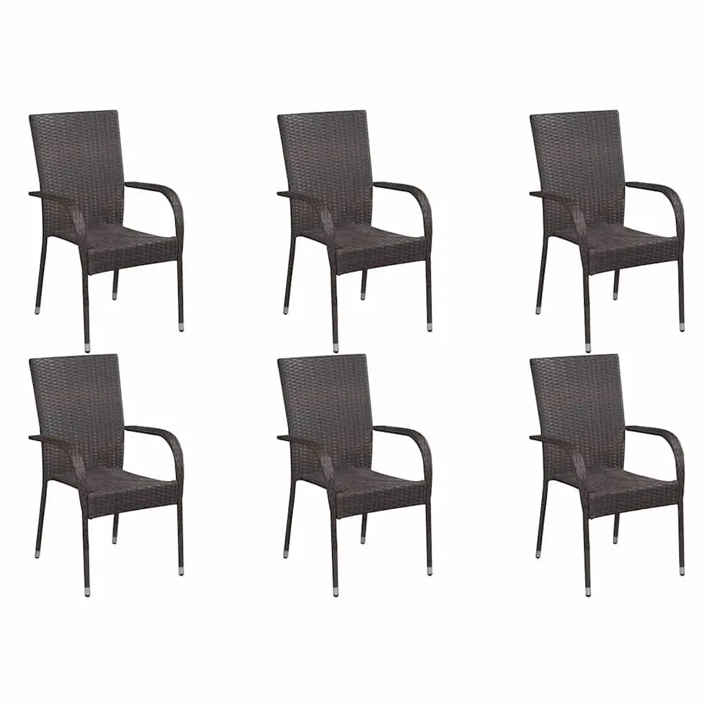 7 Piece Outdoor Dining Set Acacia Wood Table and Stackable Chairs Powder Coated Steel Frame Brown