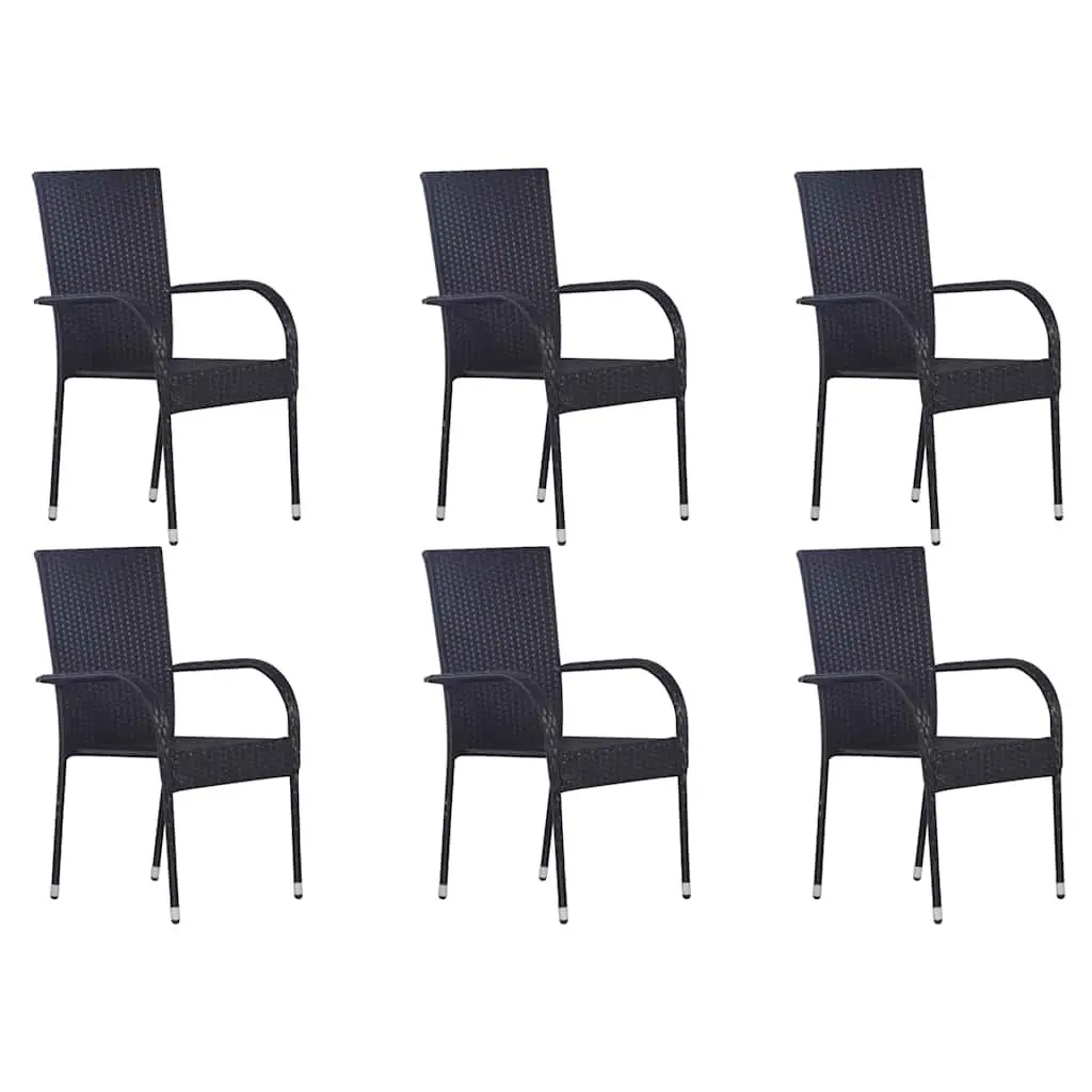 Outdoor Dining Set Acacia Wood Table Steel Rattan Chairs Black 7 Piece