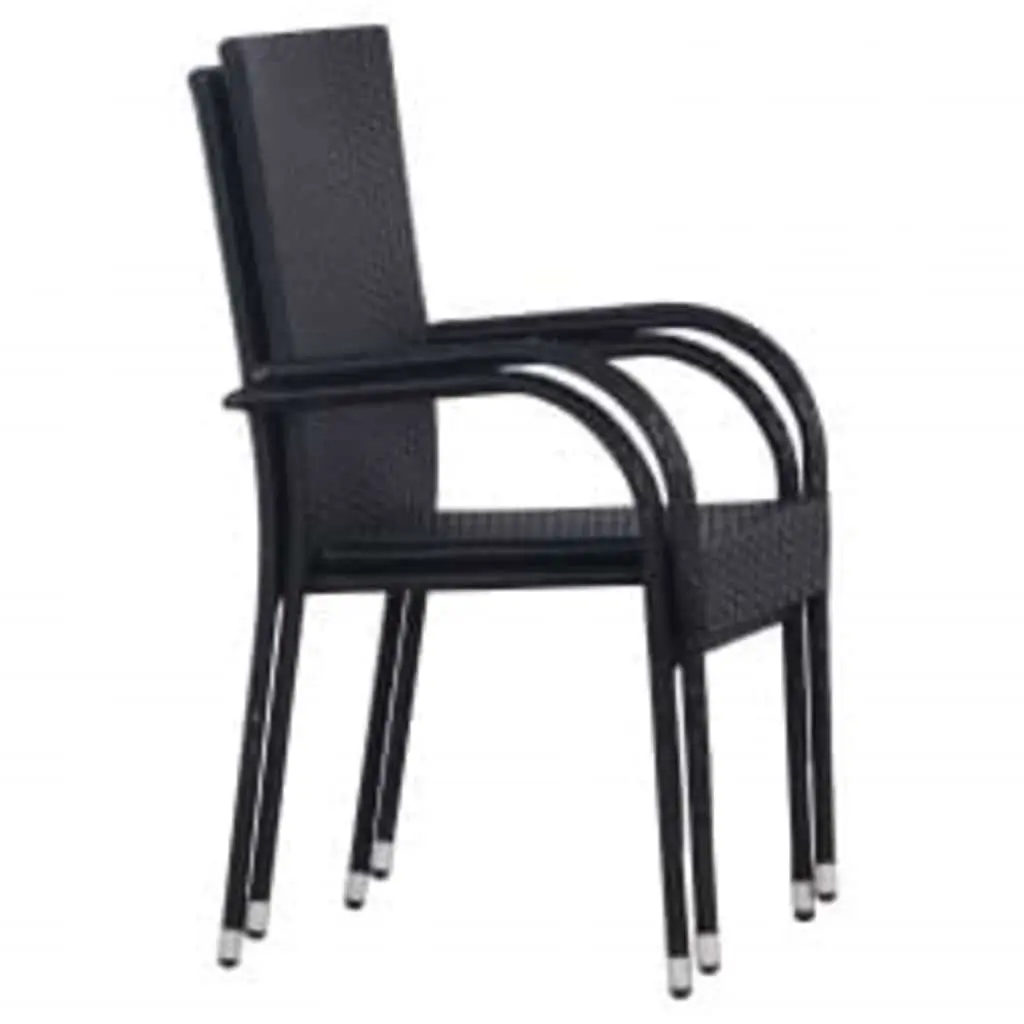 Outdoor Dining Set Acacia Wood Table Steel Rattan Chairs Black 7 Piece