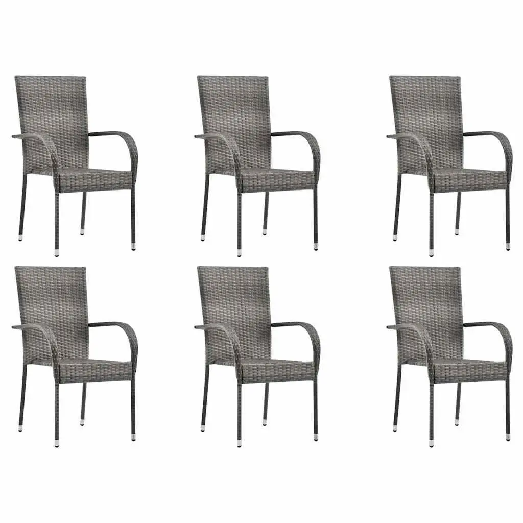 7 Piece Patio Dining Set Acacia Wood Table Steel Frame Chairs Grey Outdoor Furniture
