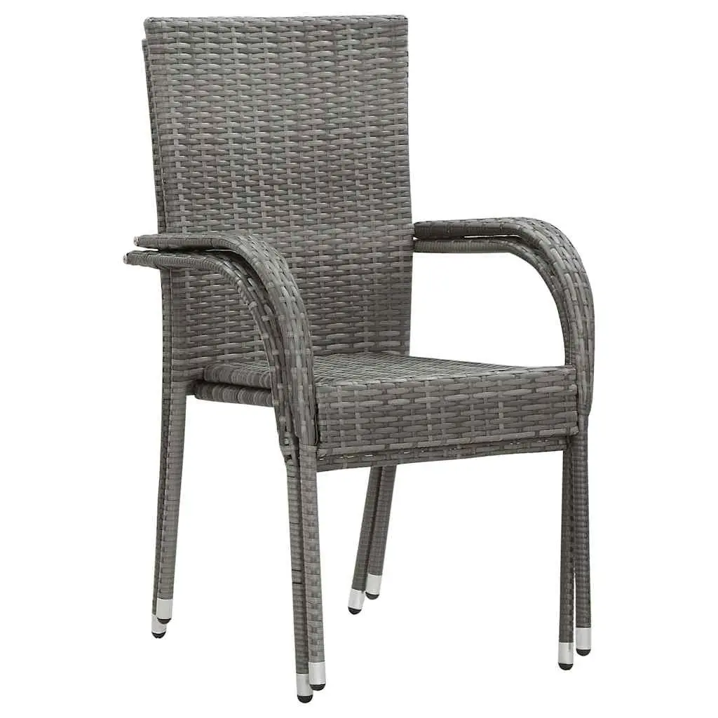 7 Piece Patio Dining Set Acacia Wood Table Steel Frame Chairs Grey Outdoor Furniture