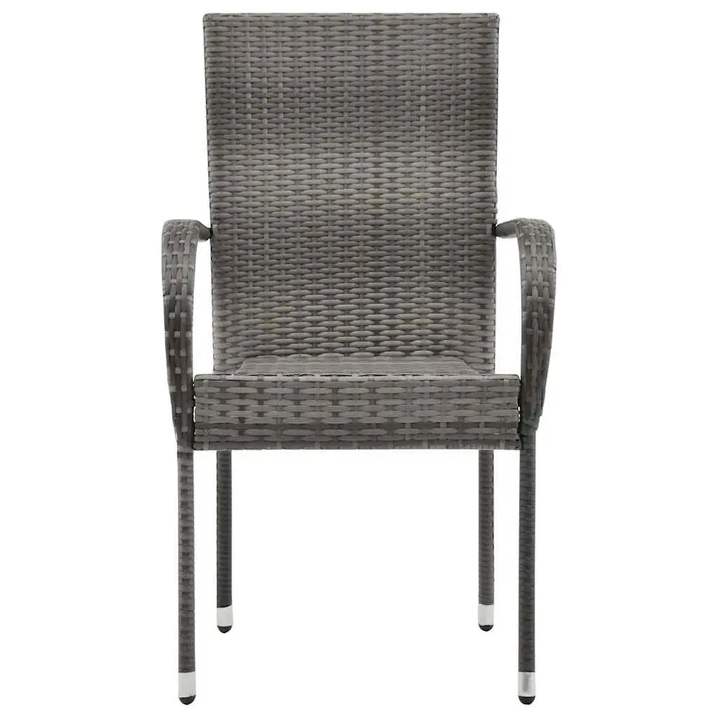 7 Piece Patio Dining Set Acacia Wood Table Steel Frame Chairs Grey Outdoor Furniture