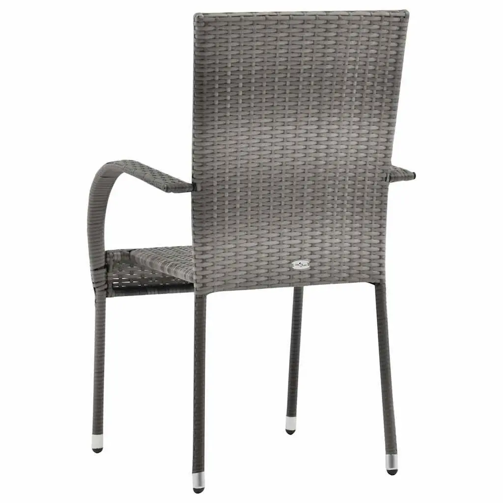 7 Piece Patio Dining Set Acacia Wood Table Steel Frame Chairs Grey Outdoor Furniture