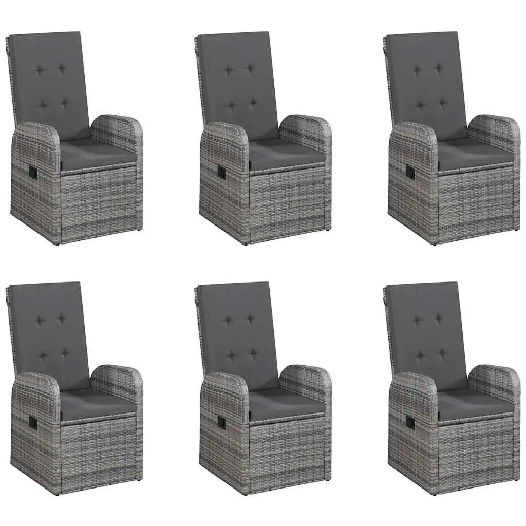 Garden Dining Set 7 Piece Acacia Wood Table Grey Rattan Chairs