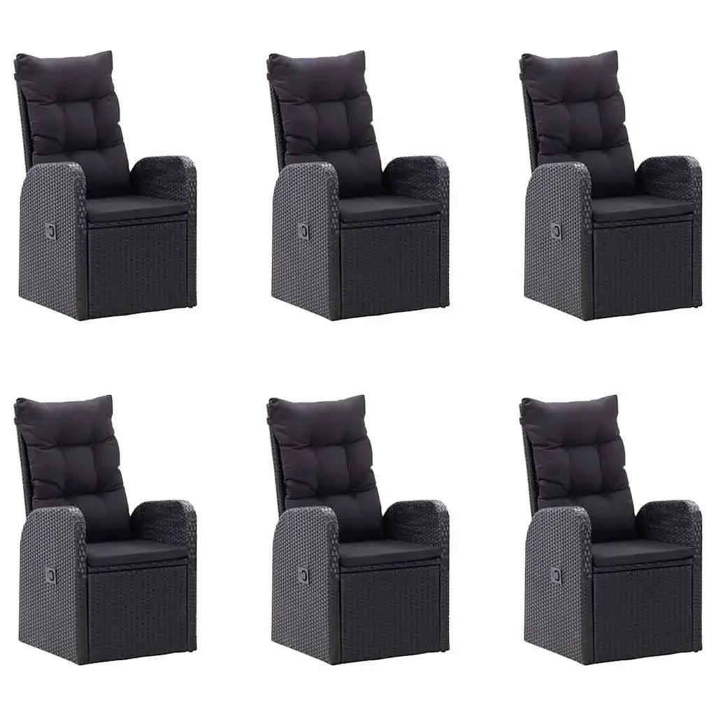 7 Piece Garden Dining Set Acacia Wood Table Rattan Chairs Black Outdoor