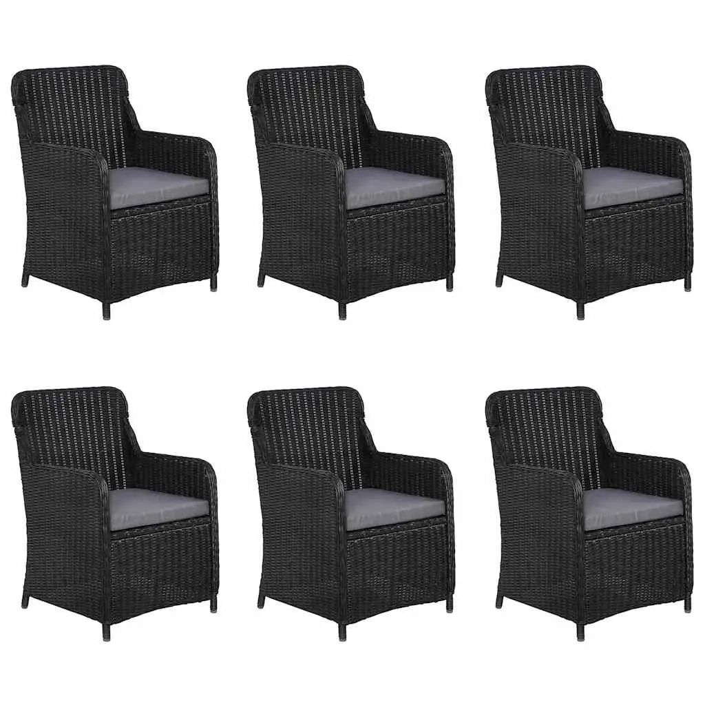 7 Piece Outdoor Garden Dining Set Acacia Wood Table Rattan Chairs Cushions Black
