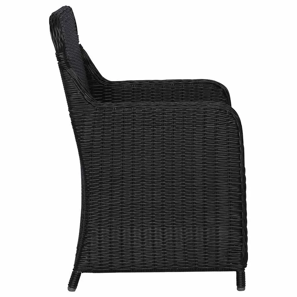 7 Piece Outdoor Garden Dining Set Acacia Wood Table Rattan Chairs Cushions Black