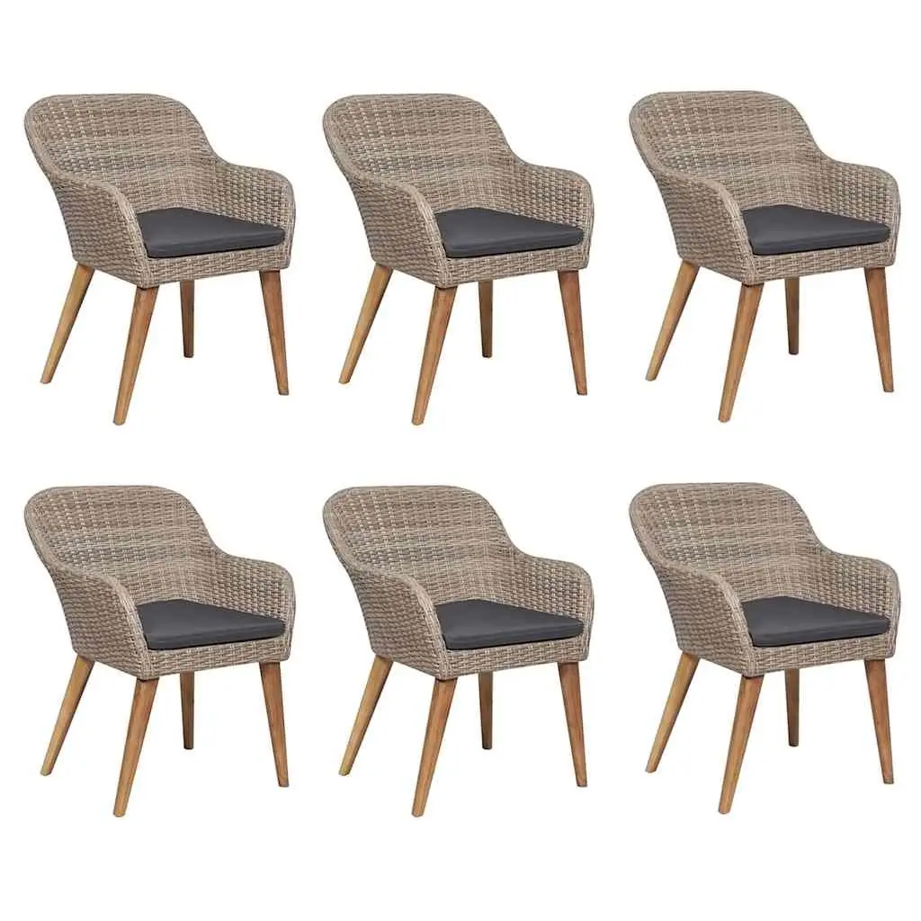 Garden Dining Set 7 Piece Outdoor Furniture Solid Acacia Wood Brown Table Powder-coated Steel Chairs PE Rattan