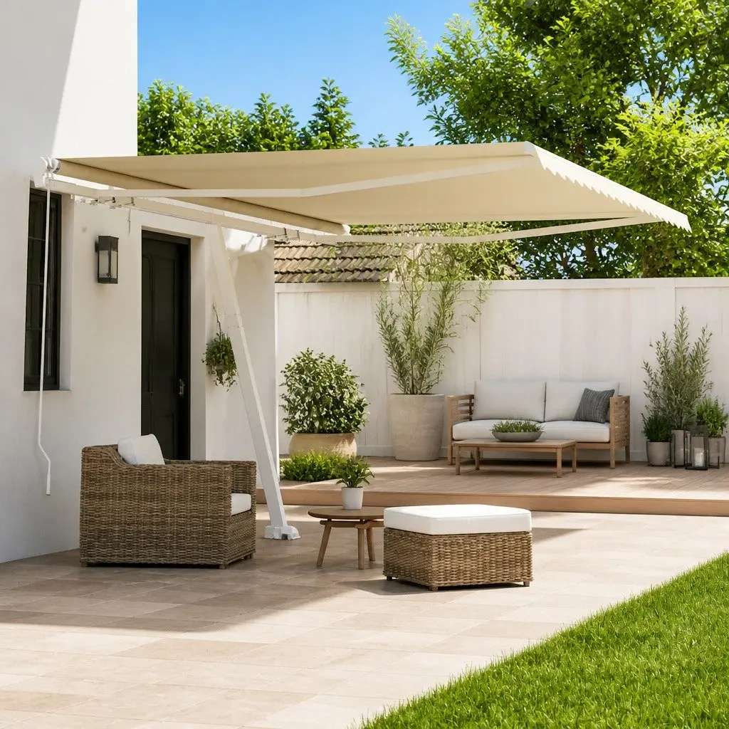 Freestanding Retractable Awning Outdoor Shade Cream 400x300cm Adjustable Height and Angle Rust Resistant Aluminium Frame