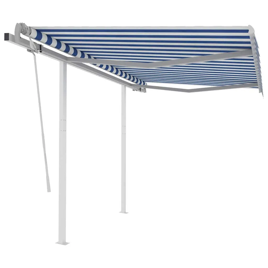 Manual Retractable Awning Aluminium Frame 3x2.5m Blue White Outdoor Shade
