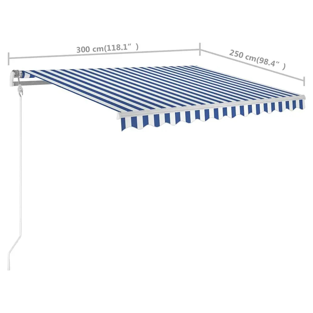 Manual Retractable Awning Aluminium Frame 3x2.5m Blue White Outdoor Shade