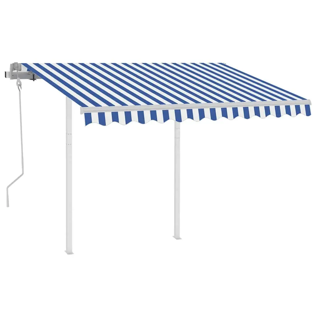 Manual Retractable Awning Aluminium Frame 3x2.5m Blue White Outdoor Shade