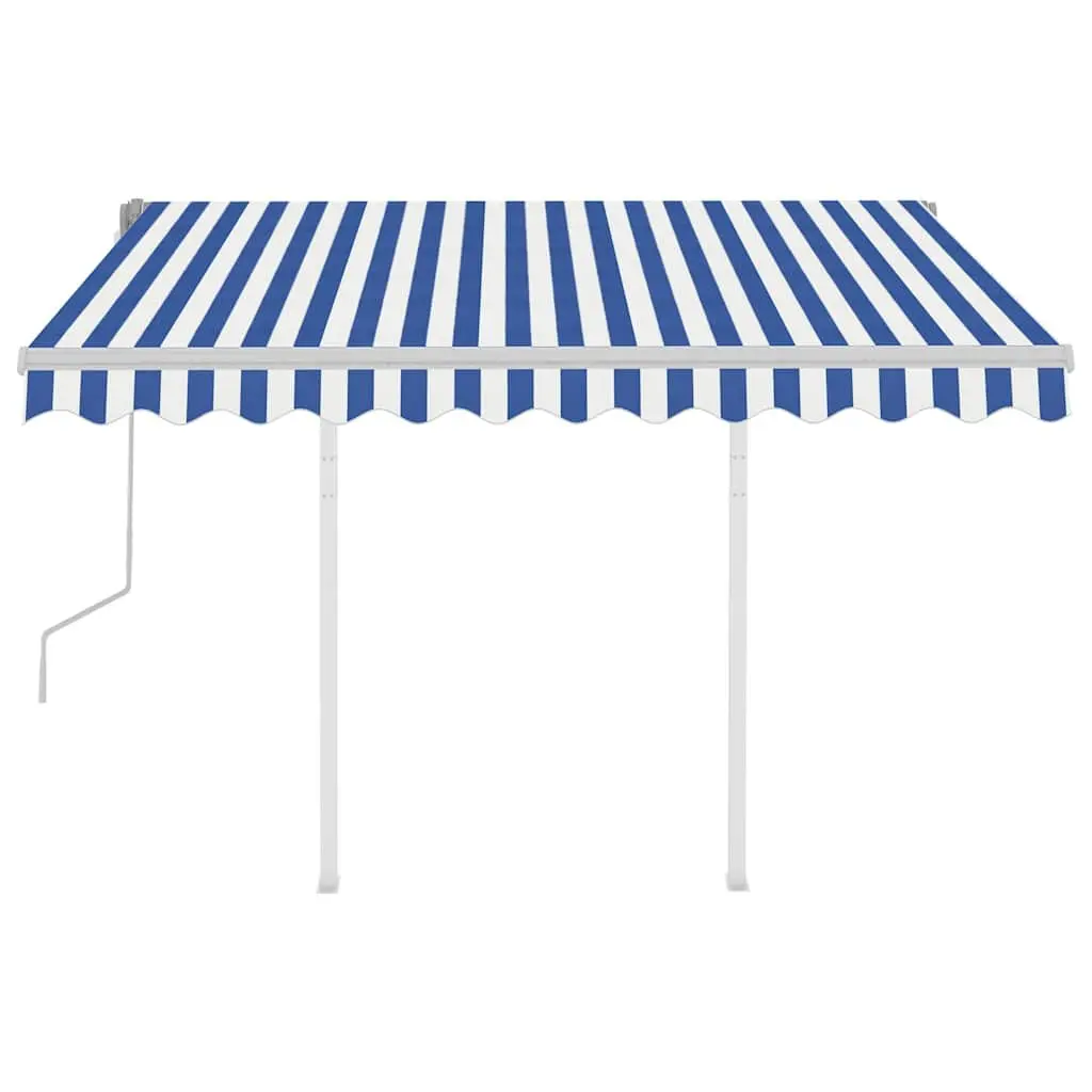 Manual Retractable Awning Aluminium Frame 3x2.5m Blue White Outdoor Shade