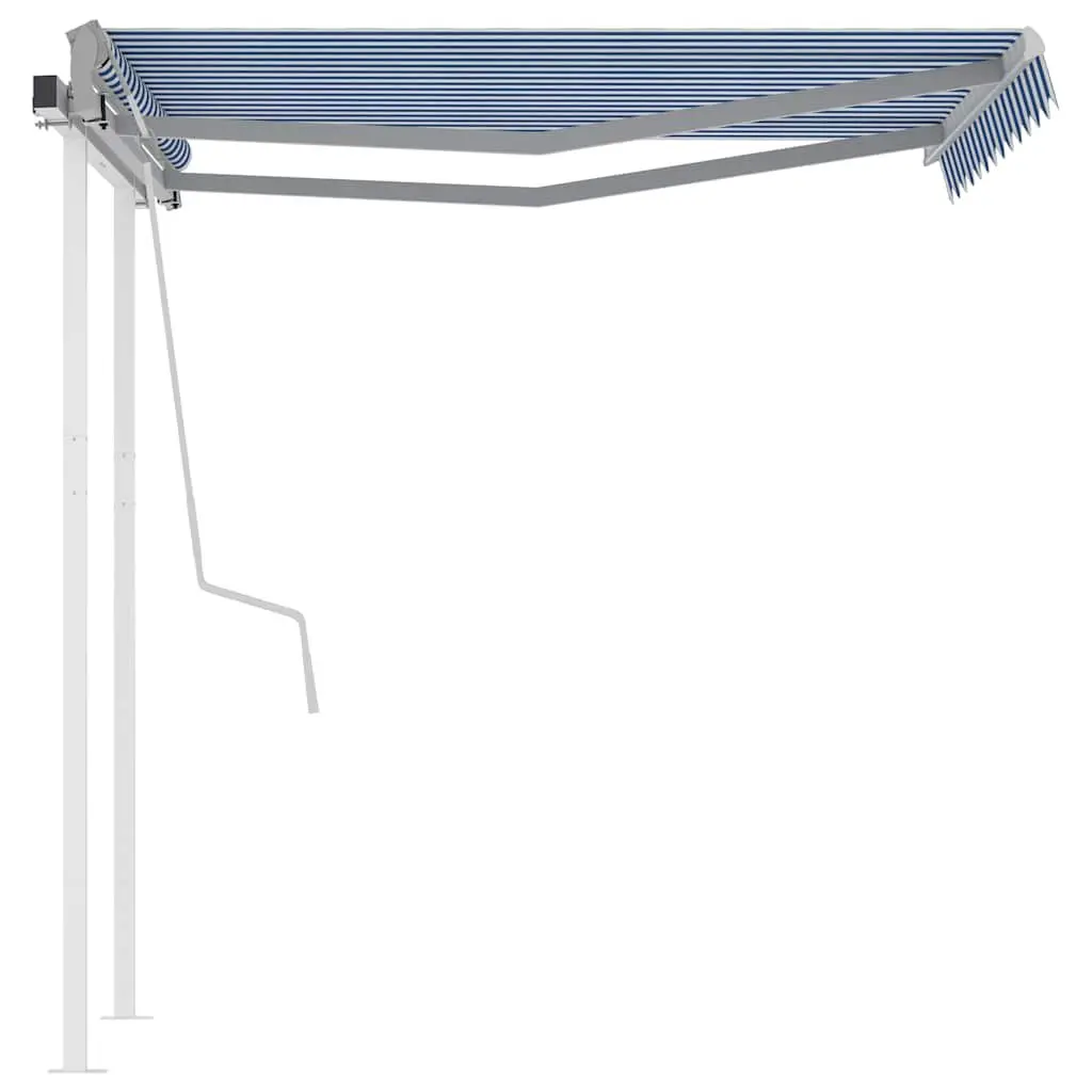 Manual Retractable Awning Aluminium Frame 3x2.5m Blue White Outdoor Shade