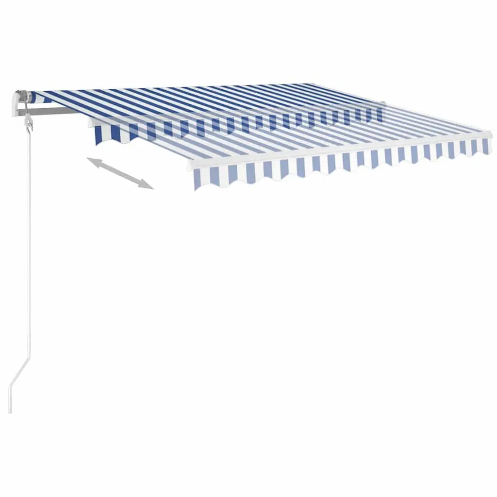 Manual Retractable Awning Aluminium Frame 3x2.5m Blue White Outdoor Shade