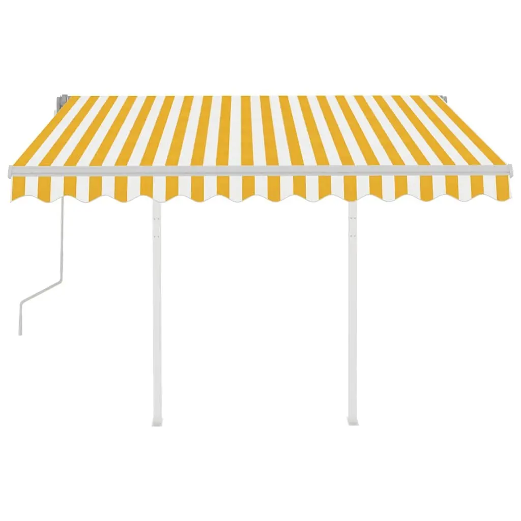 Retractable Awning with Posts Aluminium Yellow White 3x2.5m Patio Shade Manual Operation