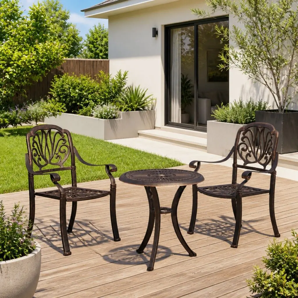 3 Piece Bistro Set Outdoor Garden Furniture Table Chairs Patio Seating Bronze