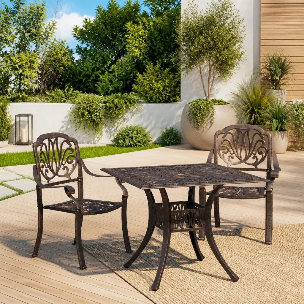 3 Piece Bistro Set Cast Aluminium Outdoor Garden Furniture Table Chairs Brown