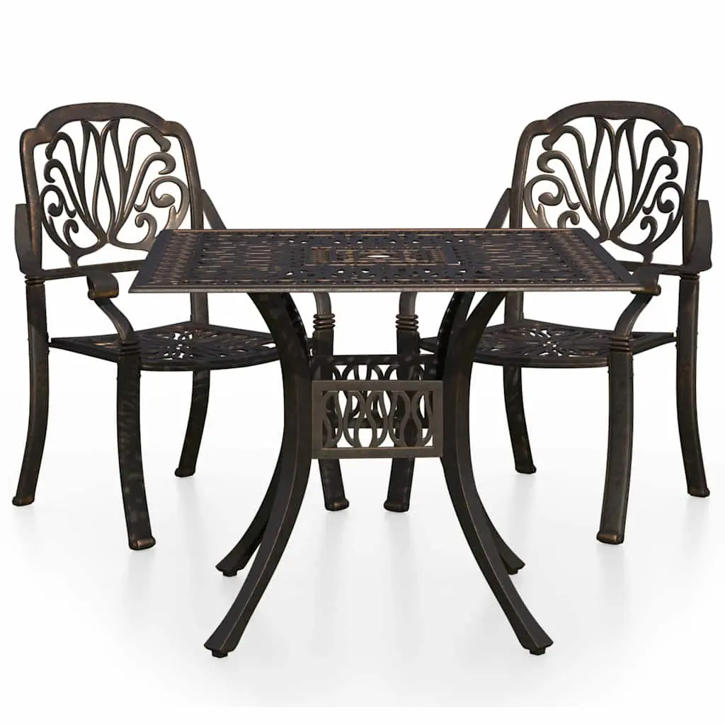 3 Piece Bistro Set Cast Aluminium Outdoor Garden Furniture Table Chairs Brown