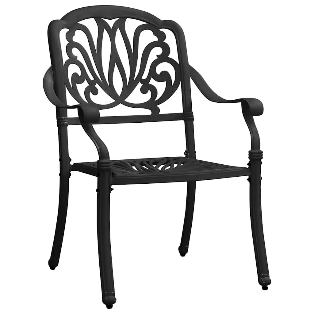 3 Piece Bistro Set Cast Aluminium Black Table with Umbrella Hole and Chairs
