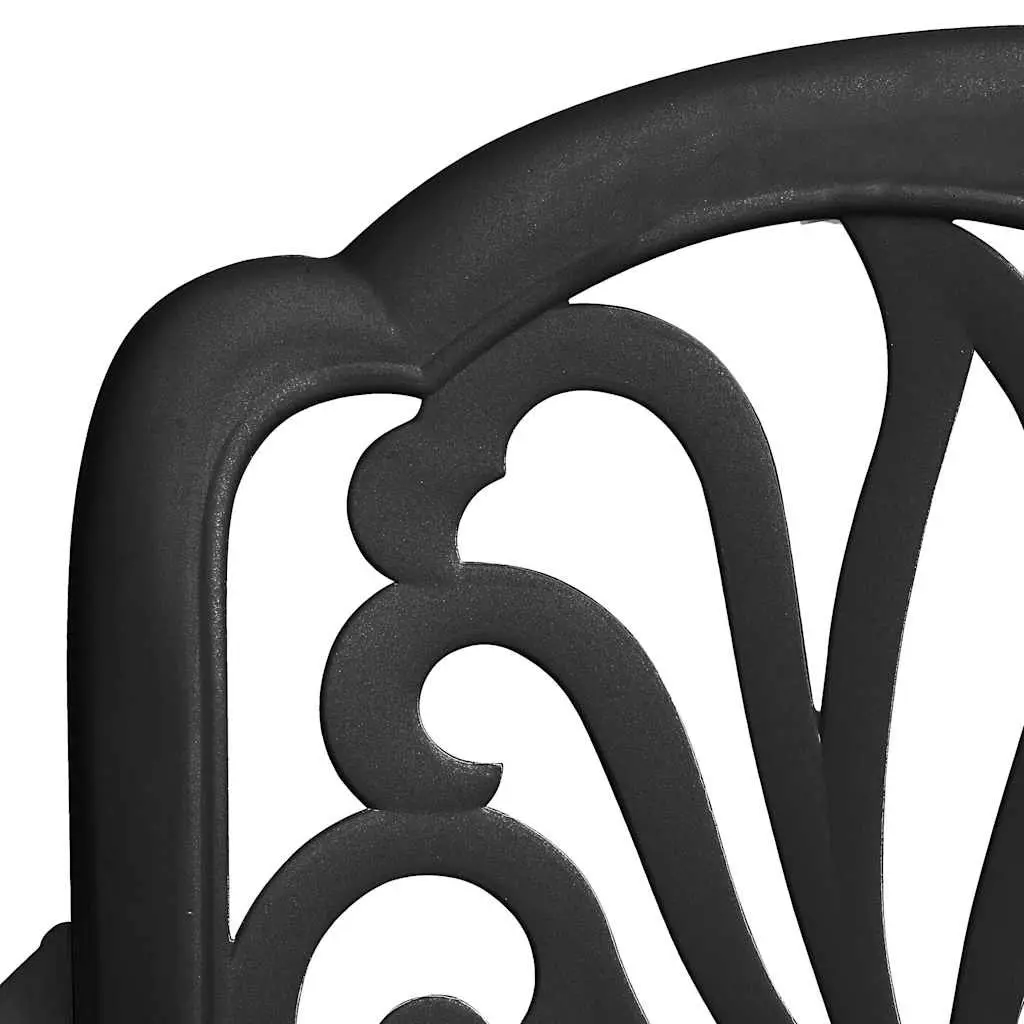3 Piece Bistro Set Cast Aluminium Black Table with Umbrella Hole and Chairs