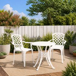 3 Piece Bistro Set Cast Aluminium White Outdoor Garden Furniture Patio Chairs