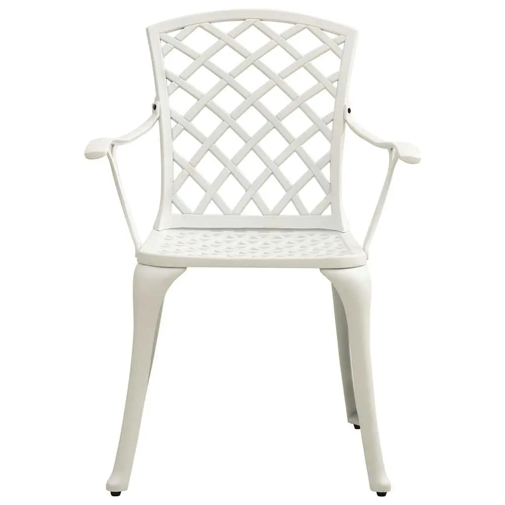 3 Piece Outdoor Bistro Set Cast Aluminium White Patio Chairs Table Umbrella Hole