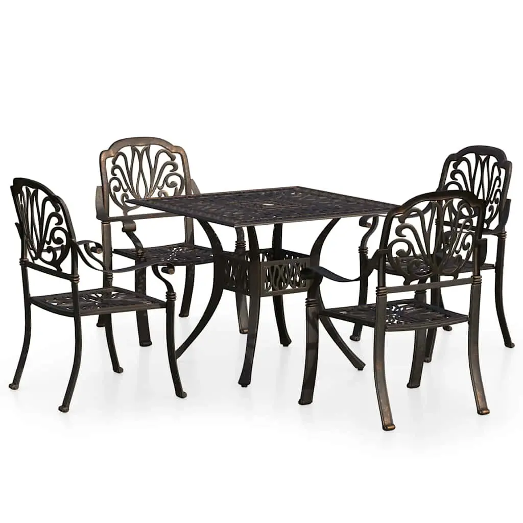 5 Piece Bistro Set Brown Cast Aluminium Outdoor Furniture Table and Chairs