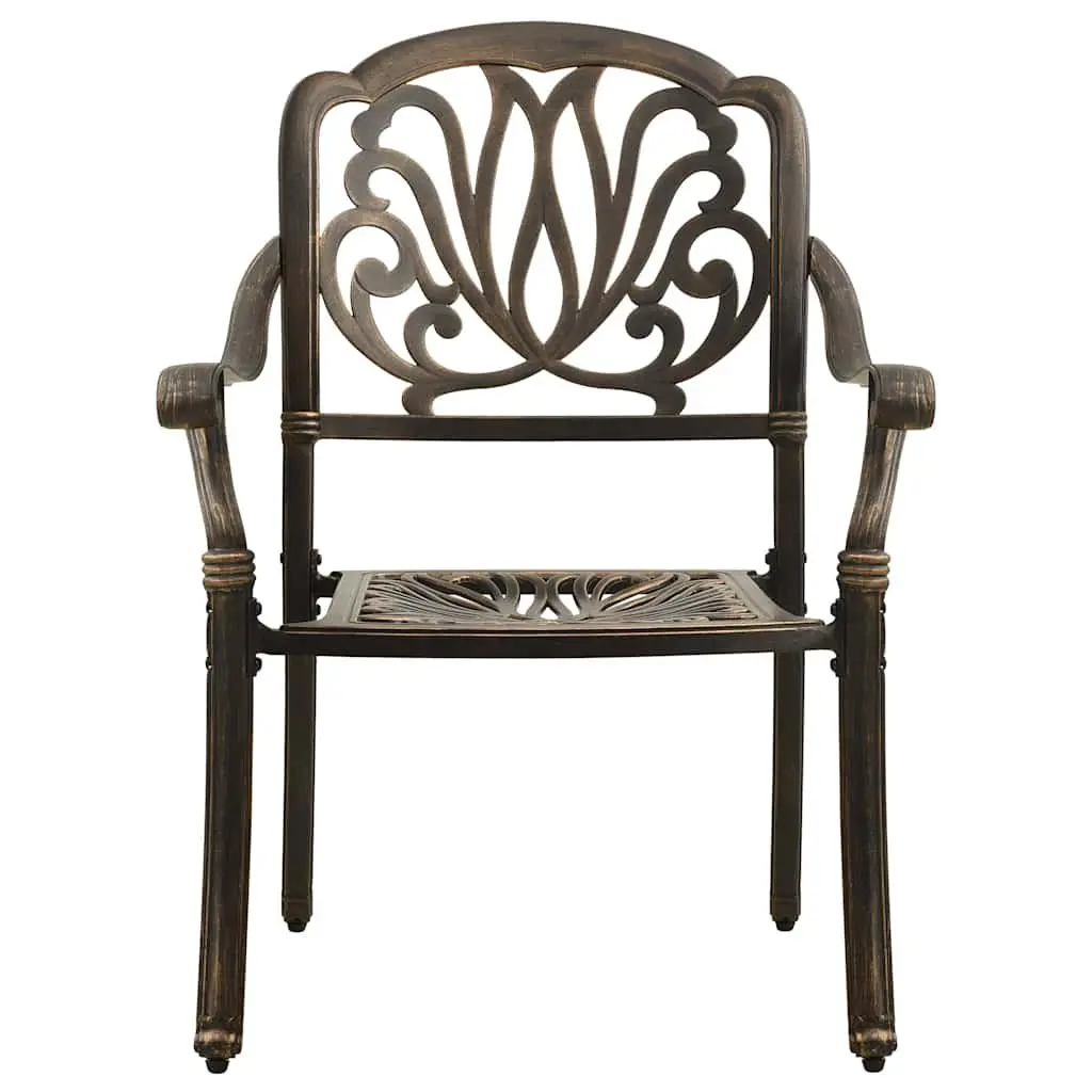 5 Piece Bistro Set Brown Cast Aluminium Outdoor Furniture Table and Chairs