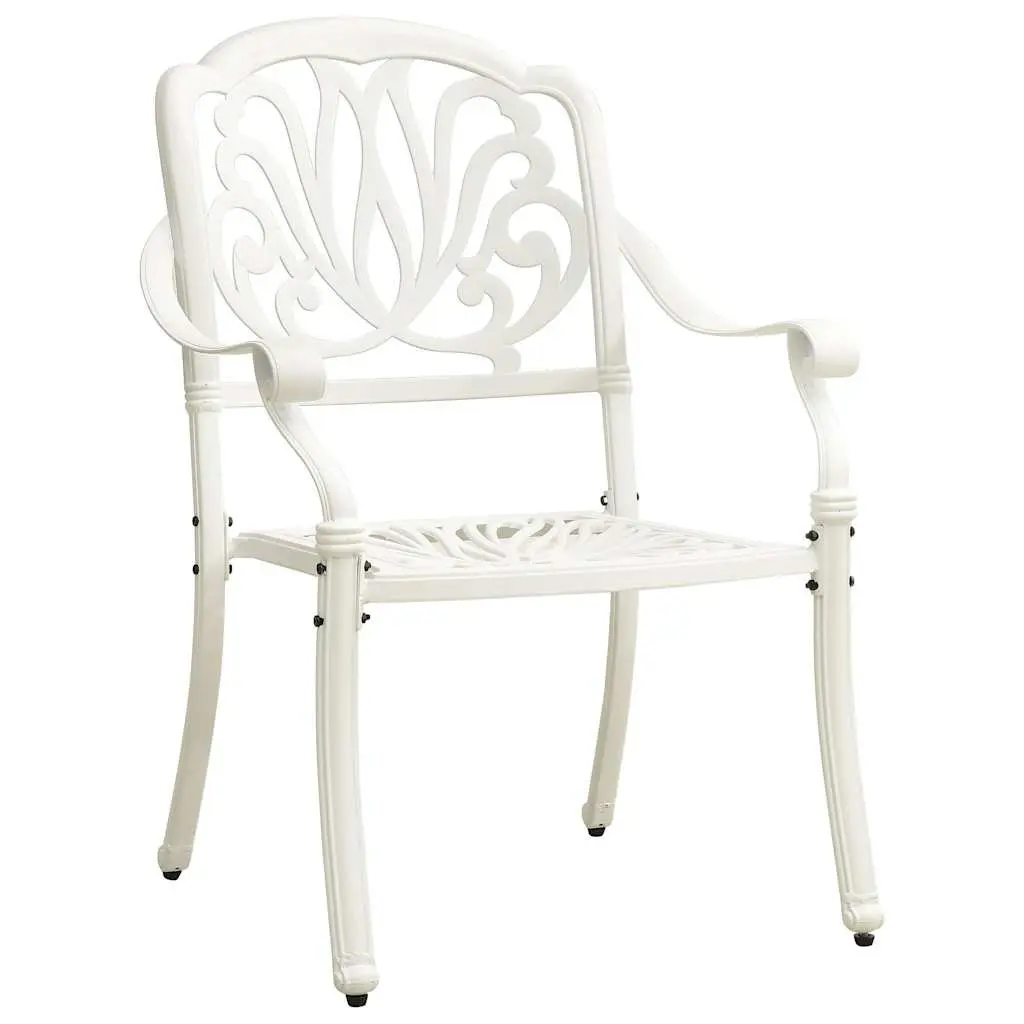 5 Piece Bistro Set White Cast Aluminium Outdoor Furniture Table with Umbrella Hole and Chairs